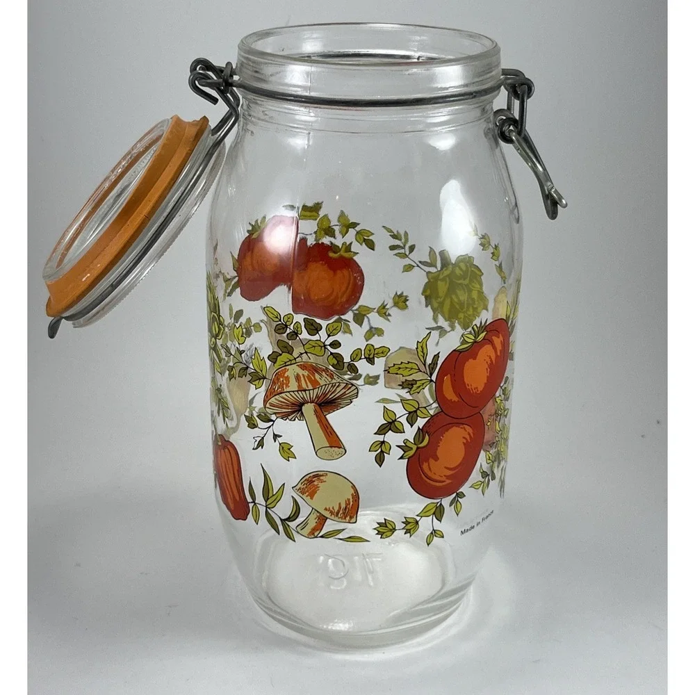 Vintage ARC SPICE of LIFE 2L Glass Jar Canister France Mushroom Cottagecore Boho